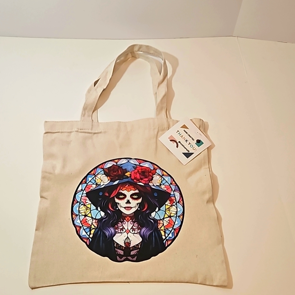 Hand Crafted Reusable Bag Canvas 100% Cotton Skull - Picture 5 of 17